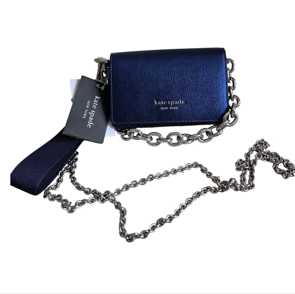Kate Spade Micro Leather Card Wristlet Crosdbody Chain Wallet